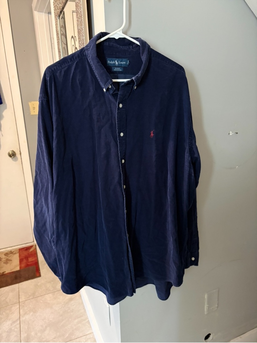 Polo by Ralph Lauren Navy Blue Button-Down Shirt with Red Pony